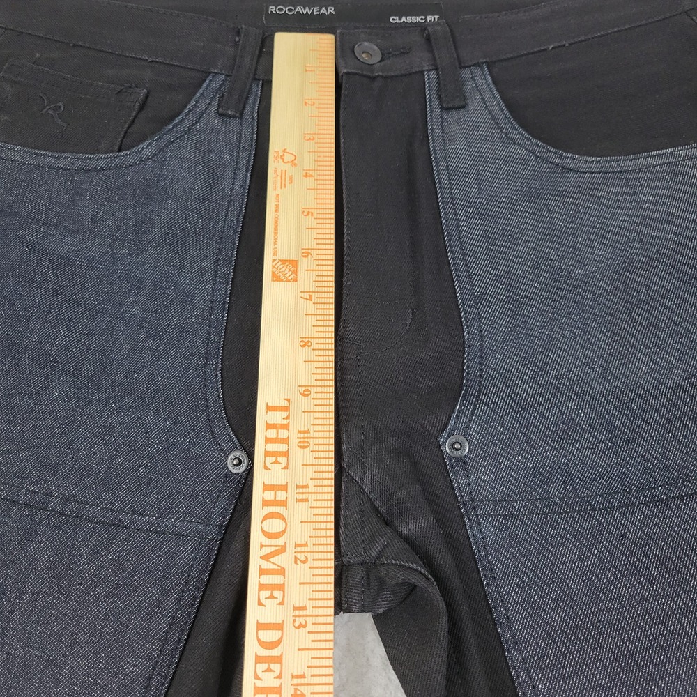 Rocawear Double Thigh Straight Leg Jeans Mens 34 x 33 Black Denim NWOT - Picture 4 of 14